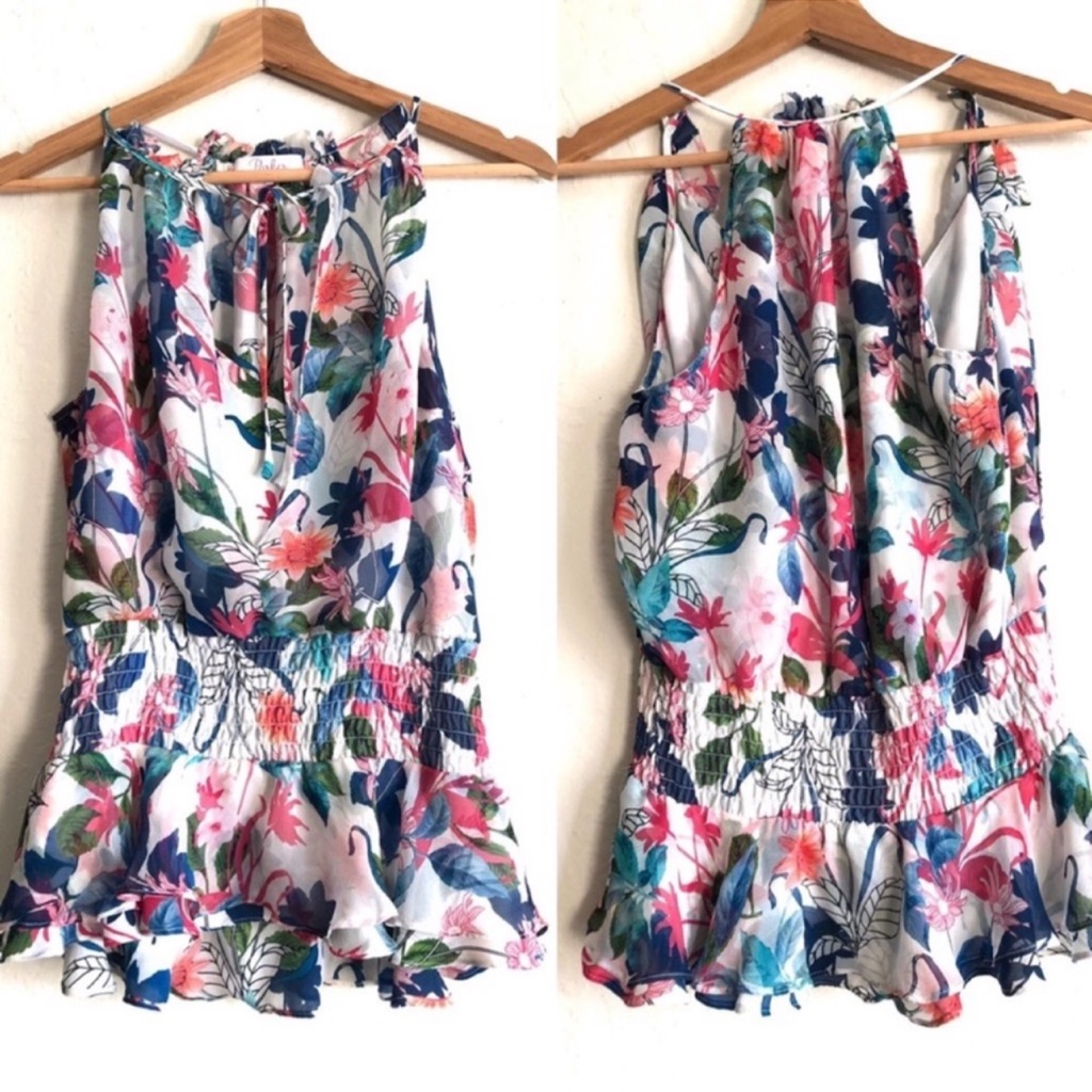 Parker Floral Silk Top In Size Medium.
